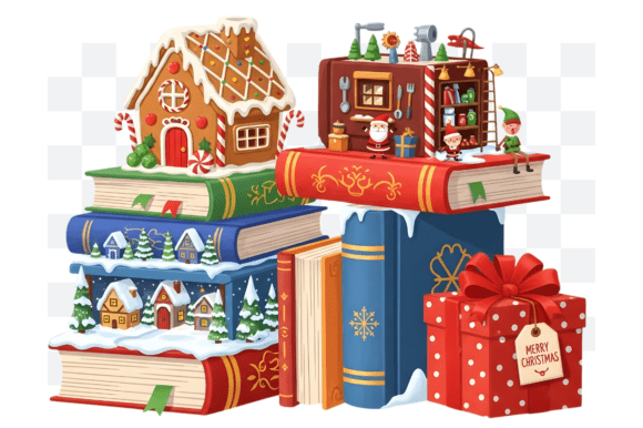 Books Stack Christmas PNG Clipart for Branding and Illustrations