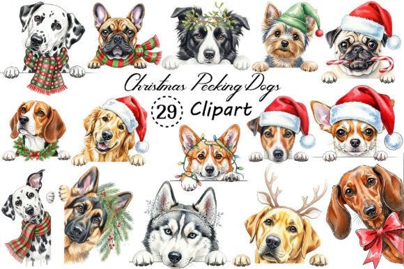 Christmas Peeking Dogs Clipart Png Review for Illustrations