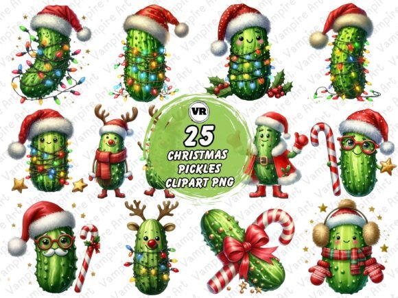Christmas Pickles Clipart PNG Bundle for Illustrations