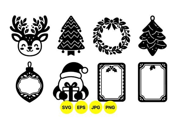 Cute Black Christmas Icons Set: Essential Illustrations for Small Business Branding