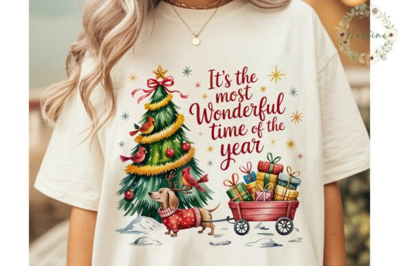 Dachshund Christmas Wagon PNG Clipart for Illustrations and Blog Graphics