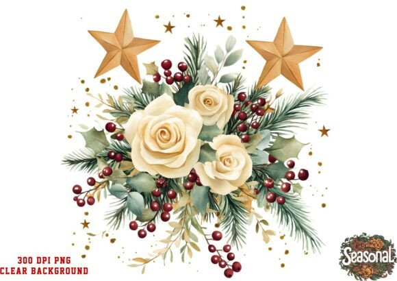 Gold Silver Star Christmas Wreath Clipar in Illustrations