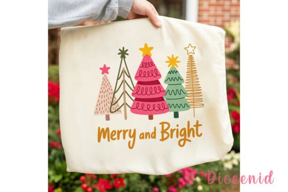 Merry Bright Christmas Trees PNG Clipart