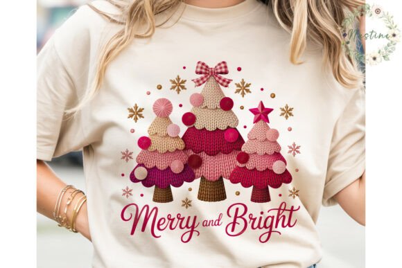 Pink Knit Christmas Trees PNG Clipart for Illustrations