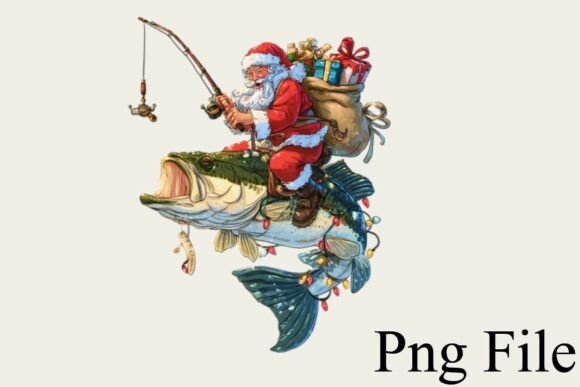 Santa Claus Riding Fish Christmas PNG in Illustrations