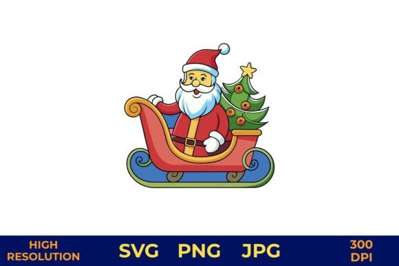 Santa in Sleigh with Christmas Tree Illustrations